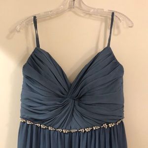 David’s bridal steel blue floor length dress